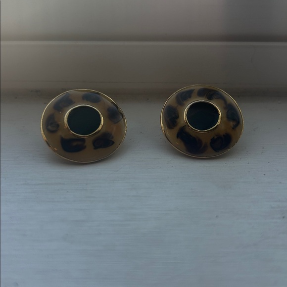 Vintage Yellow and Brown Circular Earrings - Picture 2 of 4